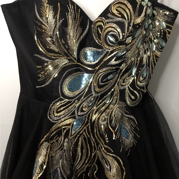 Formal dress, Black strapless short cocktail dress with beads and sequins. - Picture 3 of 5